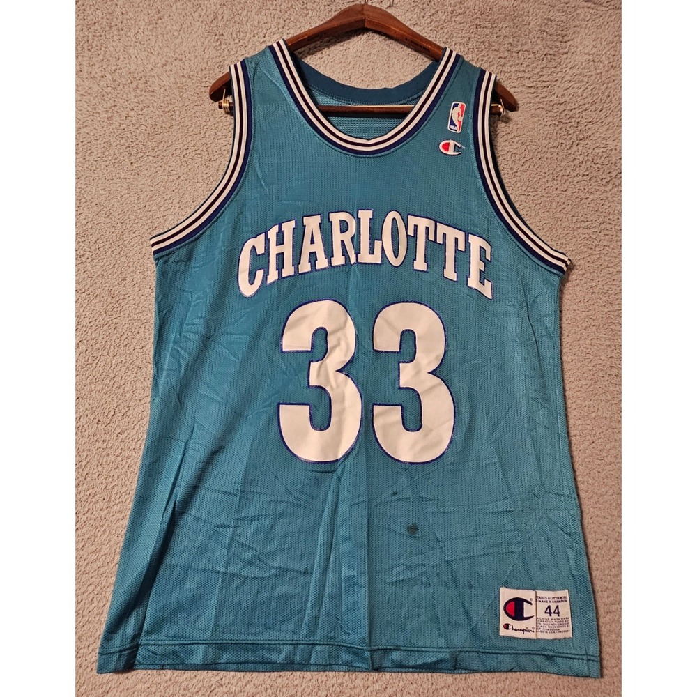Vintage Champion Charlotte Hornets Alonzo Mourning #33 Jersey Teal Mens Size 44